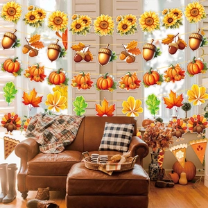 2025 Thanksgiving Give Thanks banner decoration with pumpkins and sunflowers in cozy home