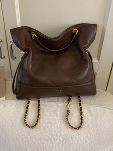 Minimalist Large Capacity Quilted Tote Bag for Women Retro Diamond Lattice Chain Shoulder Bag Soft PU Leather Daily Commute