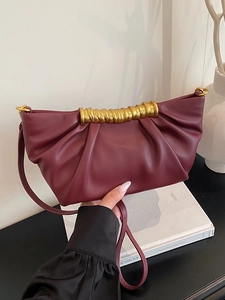Women Fashion Pleated Cloud Bag PU Leather Crossbody Bag Gold Metal Handle Clutch Bag Urban Simple Shoulder Bag For Party Daily