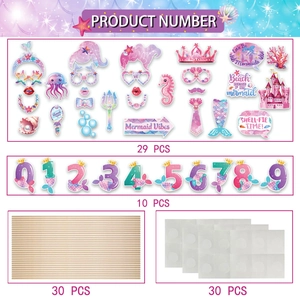 29-piece Mermaid theme party photo booth props kit with shells crowns and glitters