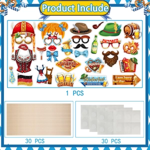 Oktoberfest photo booth props set with 30 pieces of Bavarian party costume accessories