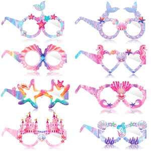 Mermaid Party Glasses For Kids Birthday Photography Props Cardstock Paper Sea Life Pattern Glitter Printed Ocean Eye Decoration