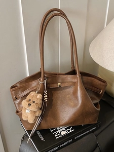 Women Large Capacity PU Leather Tote Bag Fashion Pleated Vintage Shoulder Bag Underarm Handbag With Magnetic Buckle Daily Commuting Bag