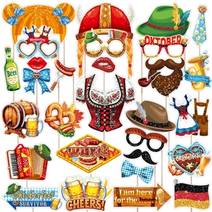 Oktoberfest Photo Booth Props Funny Bavarian Beer Festival Mask Mustache Beer Mug Pretzel Pattern Party Decorations