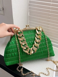 Sac Nuage à la Mode en Cuir PU Froncé pour Femmes Sac Bandoulière Rétro avec Poignée en Grosse Chaîne Dorée et Fermoir Kiss-Lock
