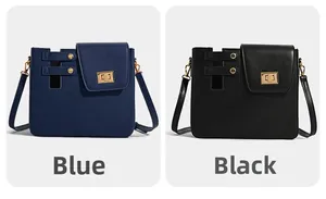 Detailansicht stilvoller Umhängetaschen in Schwarz und Blau mit goldenen Drehverschlüssen