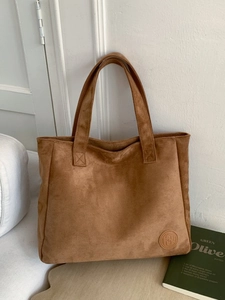Sac Fourre-tout en Suède pour Femmes Grande Capacité Sac Sous le Bras Vintage Couleur Unie Navette Travail Sac à Main Mode