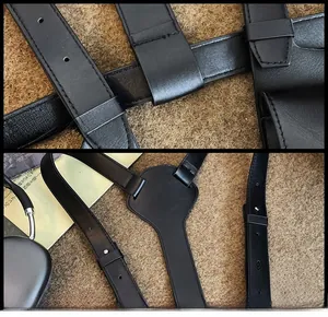 Detailed view of black PU leather luggage strap with fine stitching and metal buckle