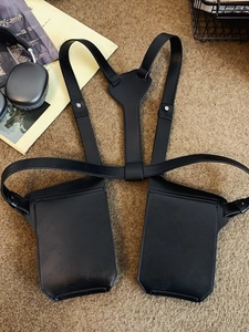 Streetwear PU Leather Tactical Chest Rig Bag Men Women Techwear Harness Bag Dual Pocket Functional Shoulder Bag Black