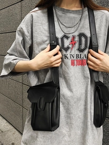 Tactical black PU leather chest rig streetwear vest bag with double shoulder straps