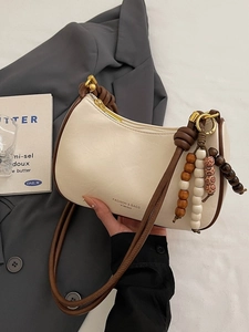 Women Retro PU Leather Underarm Bag Fashion Dumpling Shoulder Bag With Beaded Charm Vintage Crossbody Hobo Bag For Work Commute