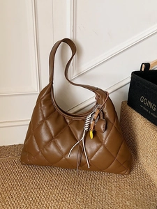 Retro Quilted PU Leather Shoulder Bag For Women Vintage Diamond Stitched Hobo Bag Casual Large Capacity Commuter Handbag