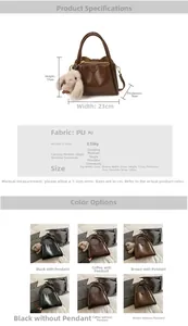 Size specifications of a chic PU leather handbag with detachable strap and rabbit charm