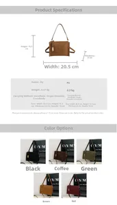 Detailed size parameters and color options for the minimalist PU leather shoulder bag