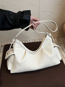 Fashion Pleated PU Leather Shoulder Bag For Women Large Capacity Tote Crossbody Armpit Bag Side Pockets Commute Purse