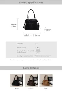 Detailed size guide and specifications chart for the large capacity PU tote bag