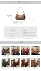 Detailed size chart for suede shoulder bag showing dimensions 30cm width and 17cm height