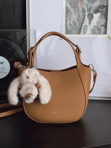 Women's Pebbled PU Leather Crescent Hobo Bag Urban Minimalist Shoulder Handbag With Adjustable Strap And Plush Rabbit Pendant