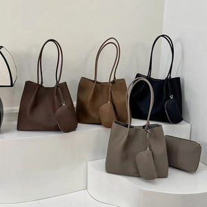 Ensemble cabas 3 pièces en quatre couleurs avec pochette interne et porte-monnaie rond