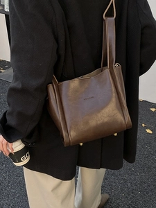Retro PU Leder Eimertasche Für Damen Urbaner Minimalismus Tote Umhängetasche Einfarbig Pendler Handtasche Mit Magnetschnalle