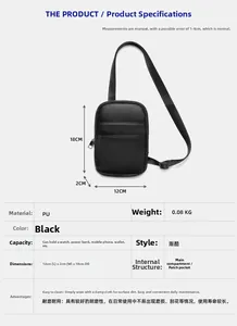 Detailed view of black litchi pattern PU crossbody bag with internal storage compartments