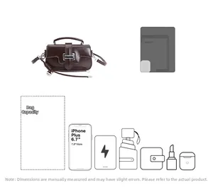 Brown retro leather square bag interior capacity view for phone and essentials