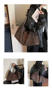 Detailed close-up of dark brown suede tote bag featuring Maodi embroidery and floral patterns