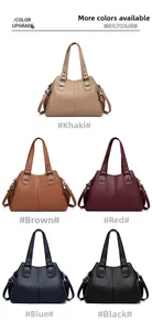 Five assorted tote bags in khaki brown wine red blue and black with pebble leather texture