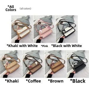 Collection of women's mini square bags in seven colors like khaki and pink with silk scarves