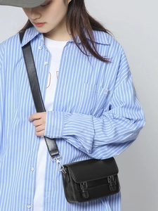 Classic black PU leather crossbody square bag with flap cover and adjustable strap for women