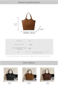 Detailed dimensions and color matrix of the large quilted faux leather tote bag