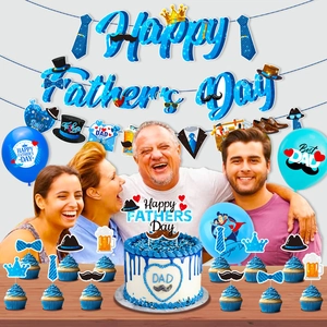 Kit festa del papà con striscione blu, palloncini in lattice e topper per torte