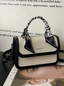 Elegant Women PU Leather Small Square Bag With Silk Scarf Decor Contrast Color Crossbody Shoulder Bag For Daily Commute
