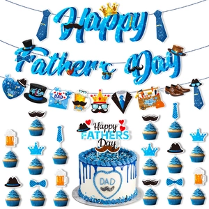 Set decorazioni Festa del Papà con festone blu, topper per torta e palloncini