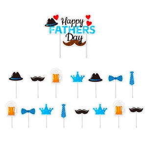 Set di 16 decorazioni per torta Happy Father's Day con motivi di cappello, barba e cravatta