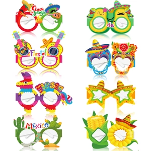 Set of 8 Mexican Fiesta party paper glasses with chili, cactus and guitar designs