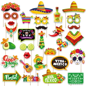 25-piece Mexican Fiesta photo booth props with Sombrero and Piñata designs