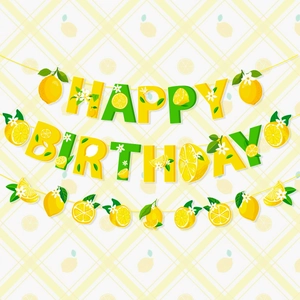 Lemon Theme Birthday Party Decorations White Cardstock Happy Birthday Banner Cake Topper Summer Style Fruit Party Supplies
