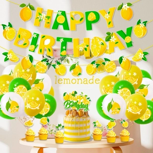 Lemon birthday party decoration set with yellow balloons and Happy Birthday banner