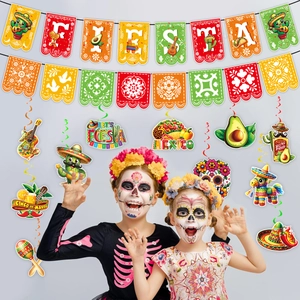 Σετ πάρτι Cinco de Mayo με πανό FIESTA και διακοσμήσεις κάκτων και τάκος