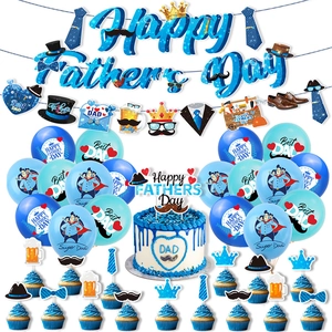 Ensemble Décoration Fête des Pères Happy Father's Day Bannière Décoration Gâteau Ballons Latex Bleu Best Dad Super Dad Accessoires