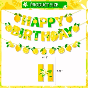 Lemon themed Happy Birthday banner set in bright yellow for summer party decoration