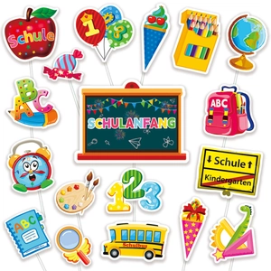 Schulanfang German back to school photo booth props set with school bus and apple motifs