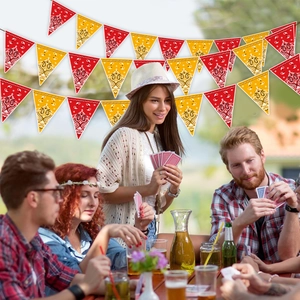 Western cowboy themed red and yellow bandana paisley bunting banner for party decorations