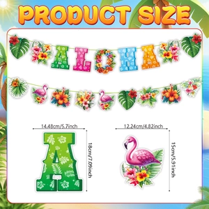 Tropical Aloha party banner set featuring pink flamingo and floral decorations with sizes