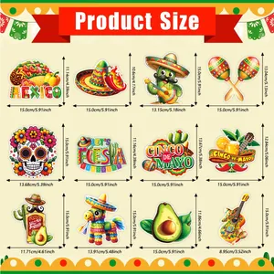 Tableau des tailles pour décorations de fête mexicaine Cinco de Mayo avec taco et piñata
