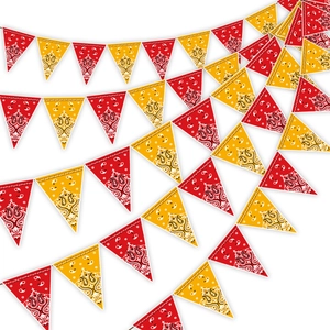 Western Cowboy Theme Party Decorations Birthday Banner Pennant Paisley Bandana Triangle Banners Red Yellow Hanging Flag