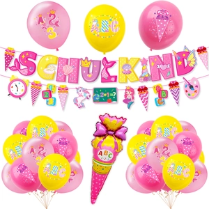 Schulkind decoratieset voor eerste schooldag met ballonnen en vrolijke slingers