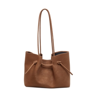 Retro-Shopper-Tasche aus braunem Wildlederimitat mit Schnürung und großem Innenraum