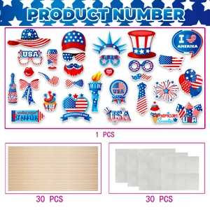 30-piece July 4th Independence Day party photo booth props with USA flag themed designs